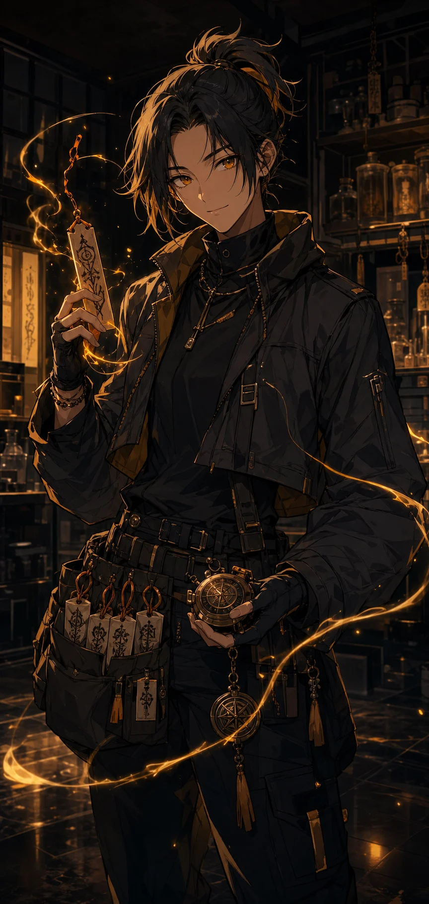 JJK OC Maker example showing an original support sorcerer with charm tools and amber cursed energy.