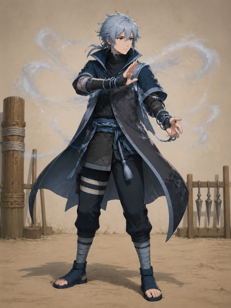 naruto oc maker example showing an original defensive shinobi OC with mist thread technique cues